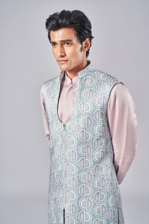 ROSE GREY PRINTED BUNDI SET