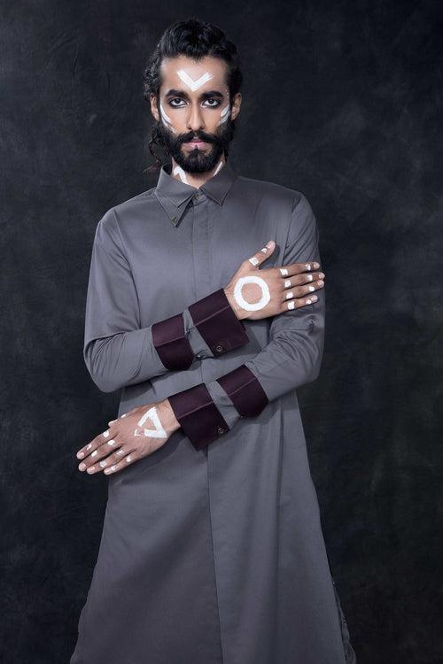 SLATE GREY DOUBLE COLLAR KURTA