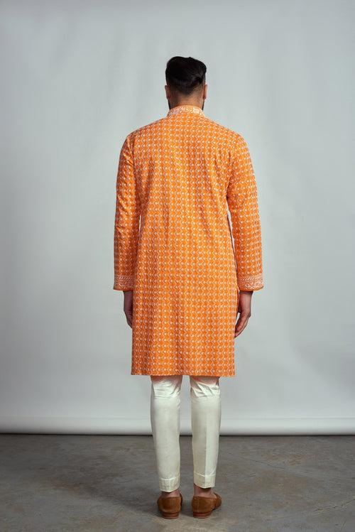 TANGERINE CHIKANKARI KURTA