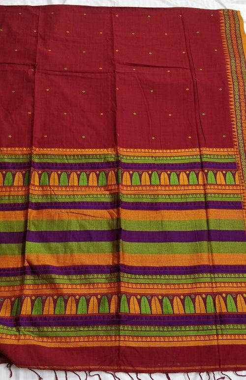 Maroon Dongria Cotton Saree