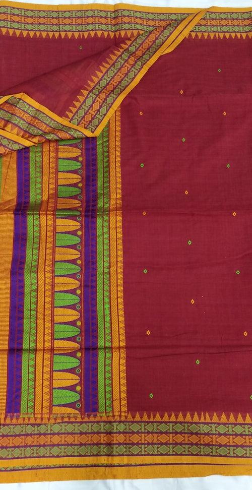 Maroon Dongria Cotton Saree