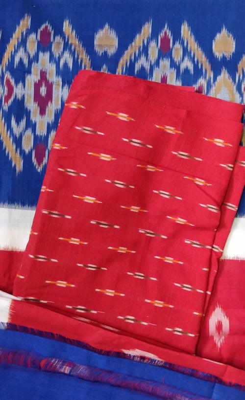 Blue Flower Motif Ikat Cotton Saree