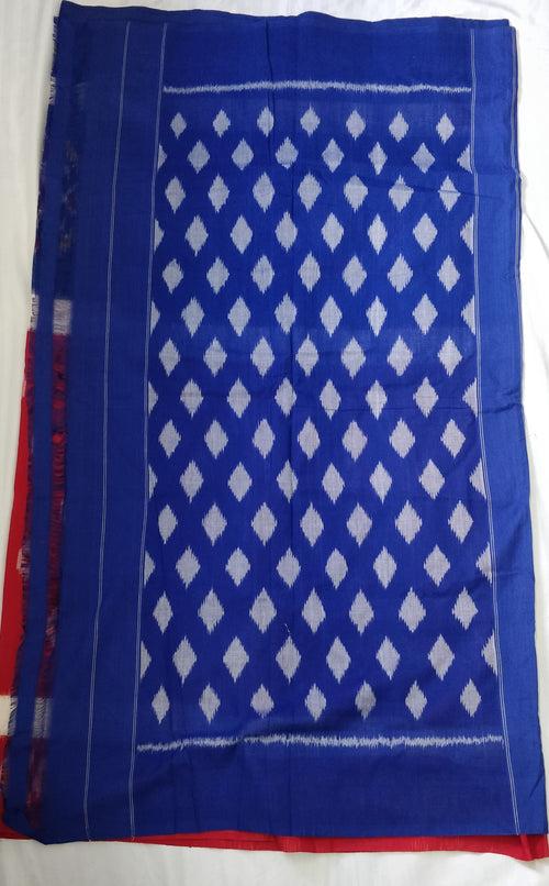 Blue Flower Motif Ikat Cotton Saree