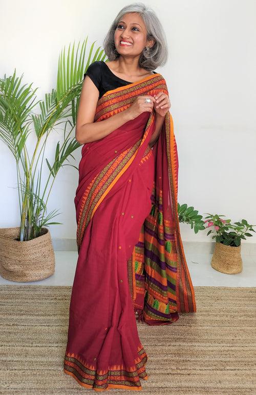 Maroon Dongria Cotton Saree