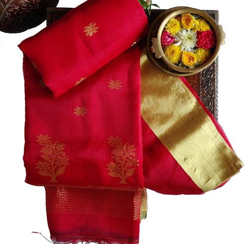 Red and Golden Zari Cotton Silk Saree