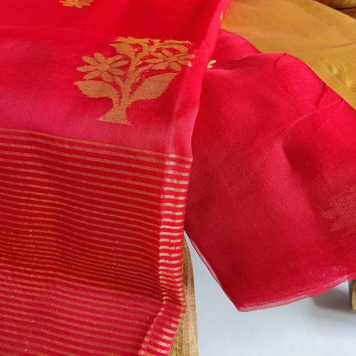 Red and Golden Zari Cotton Silk Saree
