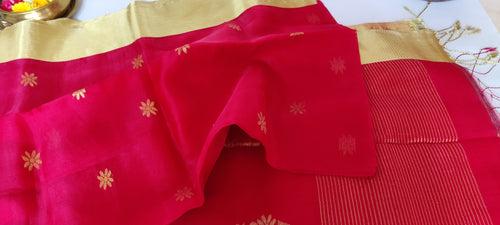 Red and Golden Zari Cotton Silk Saree