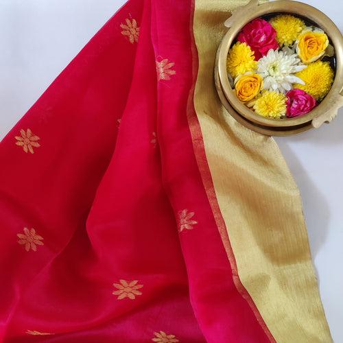 Red and Golden Zari Cotton Silk Saree