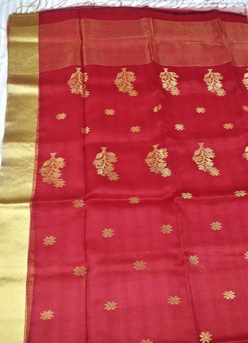 Red and Golden Zari Cotton Silk Saree