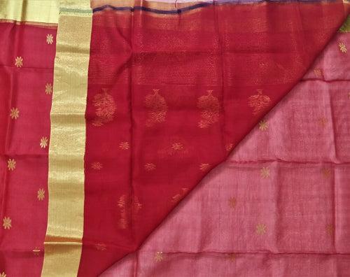 Red and Golden Zari Cotton Silk Saree