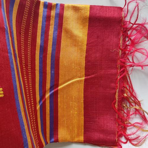 Red-Golden Yellow Tussar Silk Saree