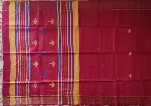 Red-Golden Yellow Tussar Silk Saree