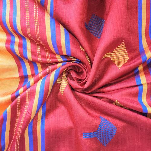 Red-Golden Yellow Tussar Silk Saree