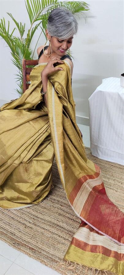 Golden Tussar Silk Saree