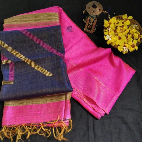 Peppy Pink Bhagalpuri Tussar Silk Saree