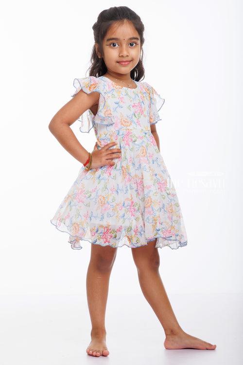 Baby Girl's Angelic Floral Frock with Flutter Sleeves