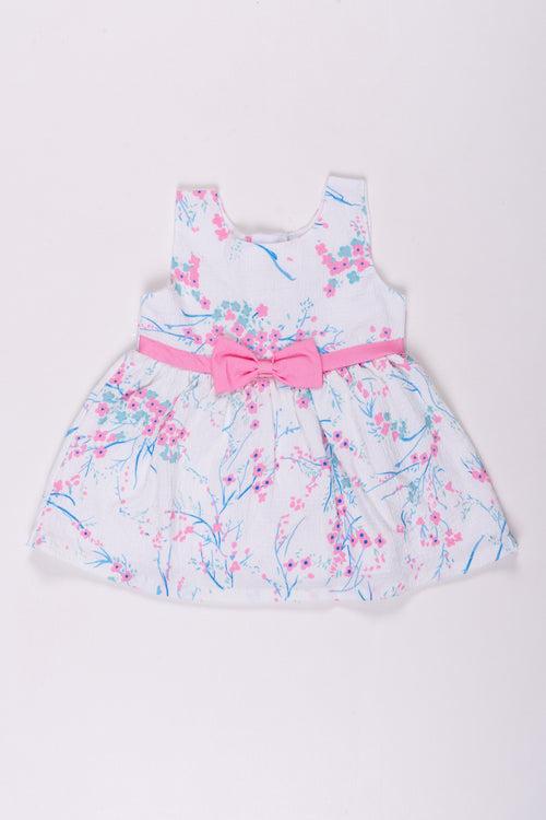 Blossom Pink Bow Cotton Frock for Charming Baby Girls