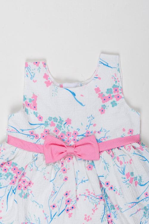 Blossom Pink Bow Cotton Frock for Charming Baby Girls