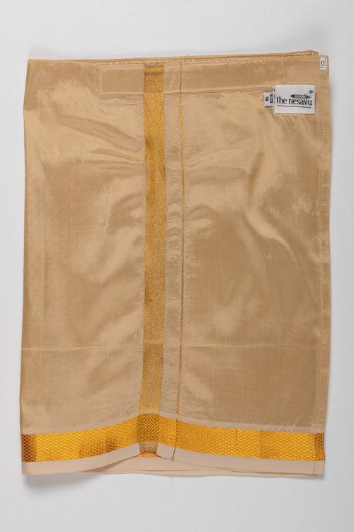 Boys Classic Beige Silk Dhoti with Golden Detailing