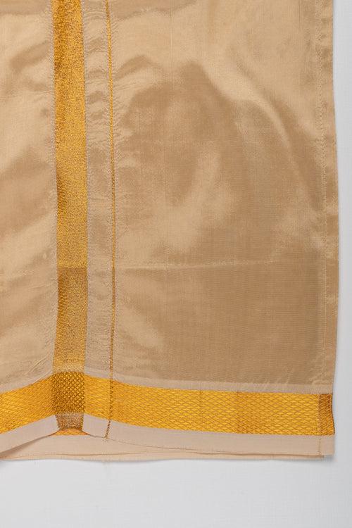 Boys Classic Beige Silk Dhoti with Golden Detailing