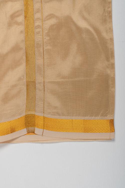 Boys Classic Beige Silk Dhoti with Golden Detailing