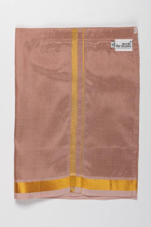 Boys Classic Silk Dhoti in Rich Copper with Golden Accents