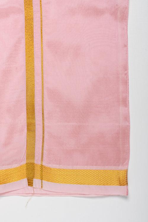 Boys Elegant Silk Dhoti in Soft Pink with Golden Detailing