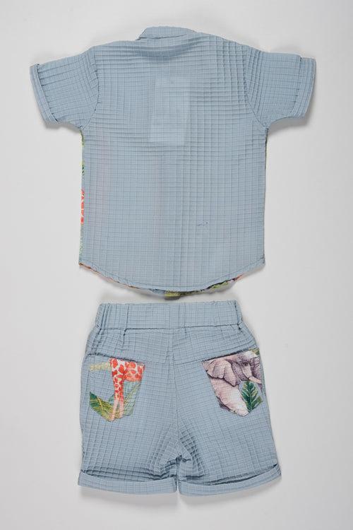 Boys Safari-Inspired Printed Shirt and Striped Shorts Set