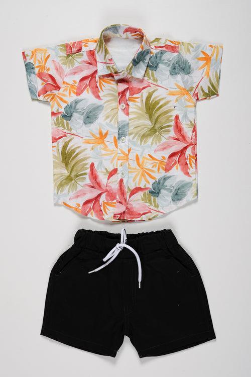 Boys Summer Paradise Floral Shirt and Black Shorts Set | Casual Beachwear