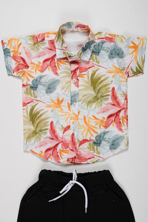 Boys Summer Paradise Floral Shirt and Black Shorts Set | Casual Beachwear