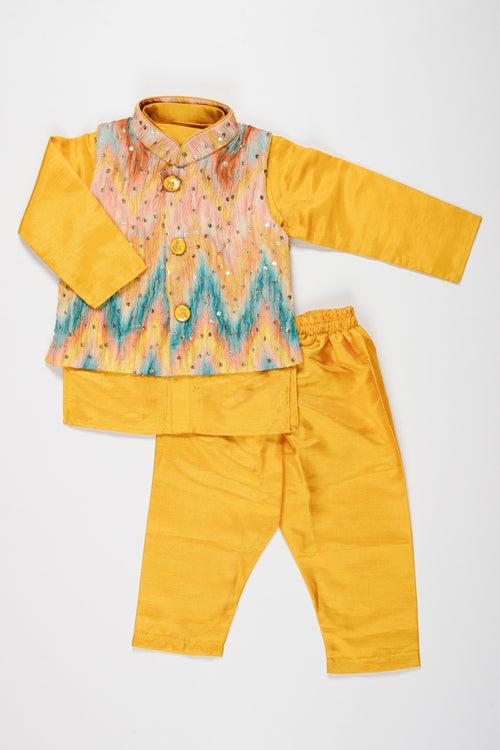 Boys Sunshine Yellow Kurta Pajama with Vibrant Jacket Set