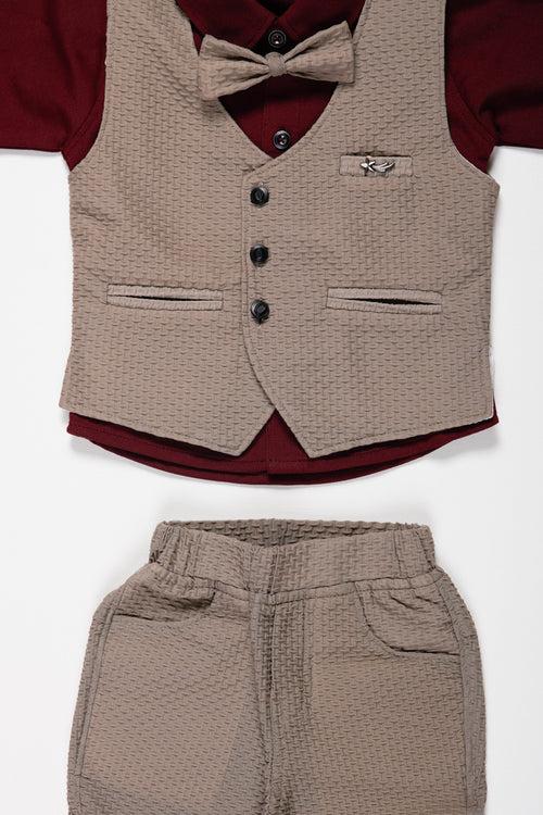 Boys Tailored Vest Suit Set with Contrast Trousers and Bow Tie