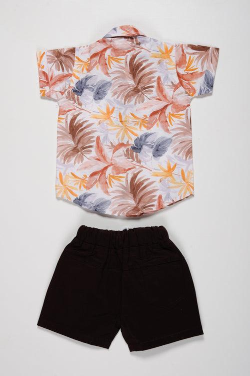 Boys Tropical Floral Shirt and Dark Brown Shorts Set | Summer Casual Wear
