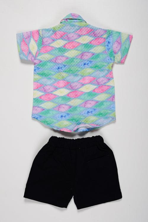 Boys Vibrant Fish Scale Print Shirt and Shorts Set | Colorful Summer Outfit