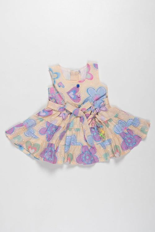 Cheerful Yellow Cotton Frock with Butterfly Patterns for Girls - Perfect for Daily Wear