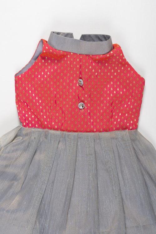 Chic Fuchsia Polka Dot and Silver Silk Blend Frock for Stylish Tots