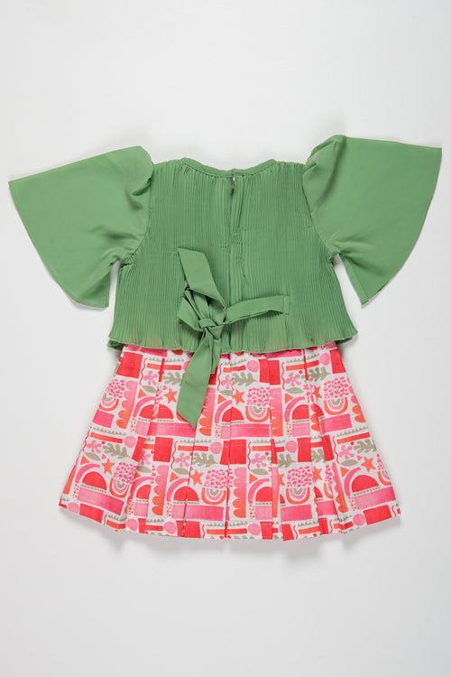 Chic Summer Cotton Frock for Girls - Vibrant Green and Pink