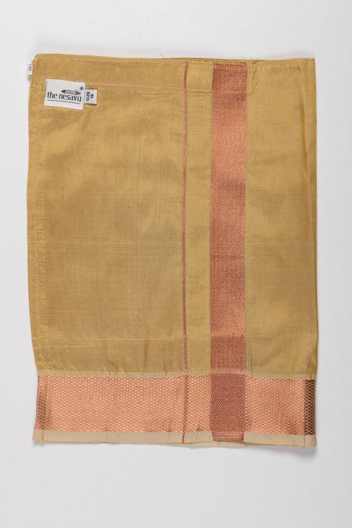 Classic Golden Green Boys Dhoti with Rustic Maroon Trim