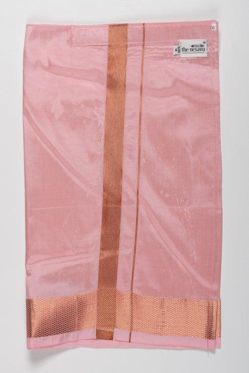 Elegant Peach Silk Blend Boys Dhoti with Copper Geometric Borders