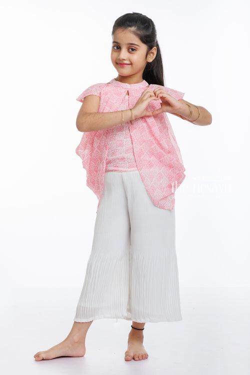 Enchanted Pink Flutter Cape & Ivory Palazzo Set for Girls