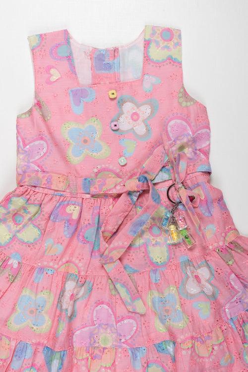 Enchanted Salmon Pink Cotton Frock with Playful Butterflies for Girls