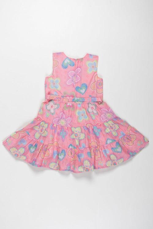 Enchanted Salmon Pink Cotton Frock with Playful Butterflies for Girls