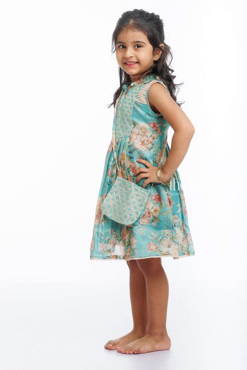 Floral Whimsy: Girls Designer Cotton Frock with Pastel Panache