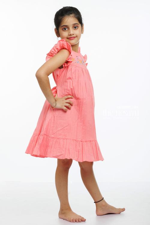 Girls Enchanting Pink Cotton Maxi Dress with Delicate Embroidery