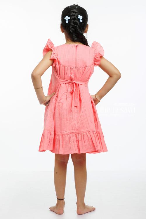 Girls Enchanting Pink Cotton Maxi Dress with Delicate Embroidery