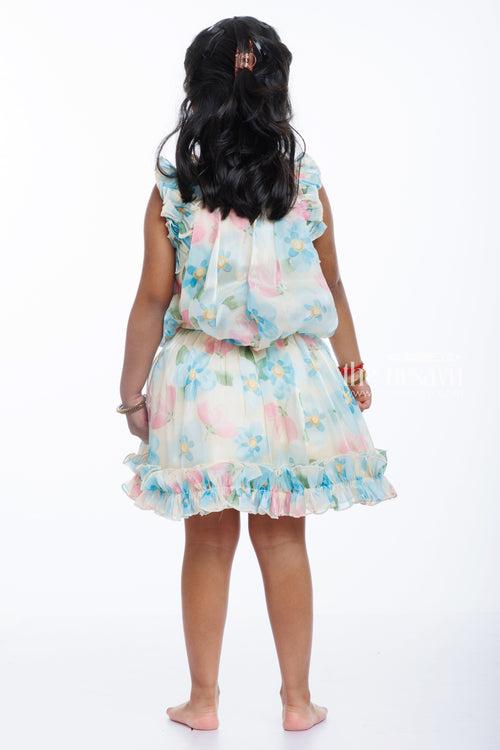 Girls Floral Ruffle Top and Skirt Set in Pastel Tones