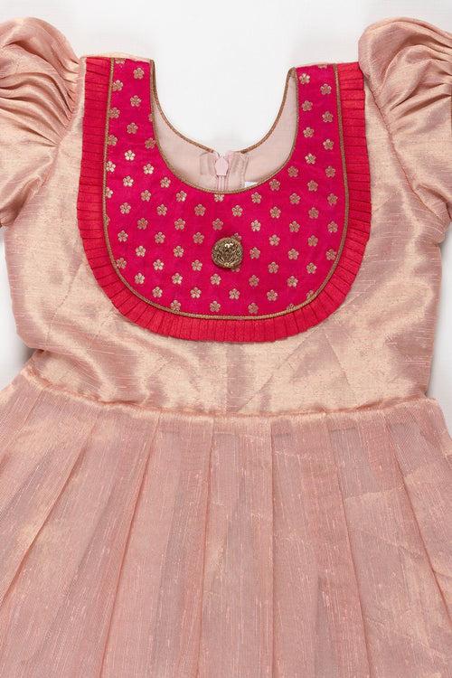 Girls Majestic Pink Pattu Silk Frock - Traditional Elegance with a Modern Twist
