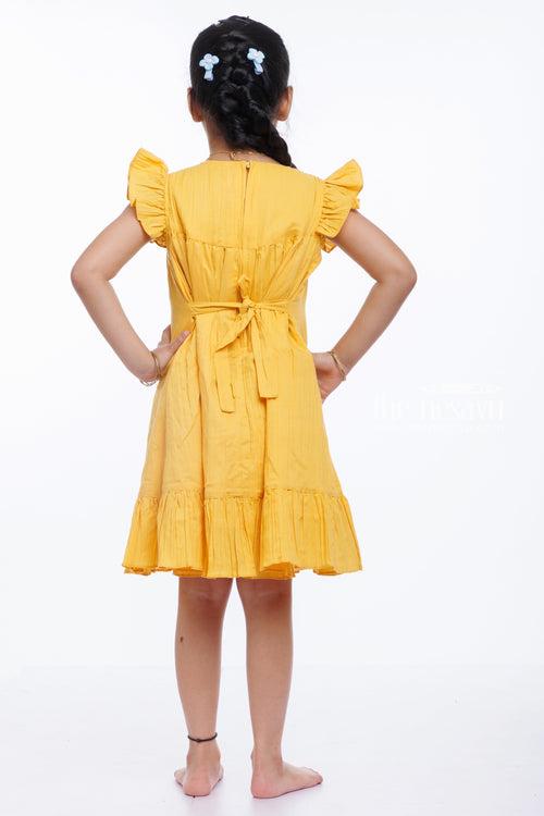 Girls Mustard Yellow Cotton Dress with Embroidery - A Summer Delight