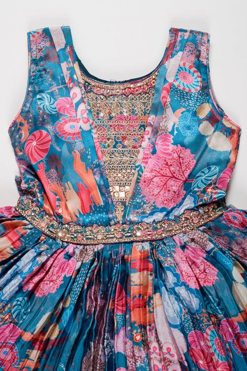 Girls Silk Blend Frock with Exquisite Embroidery and Vibrant Prints