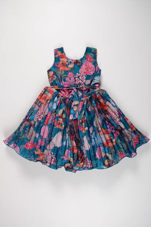 Girls Silk Blend Frock with Exquisite Embroidery and Vibrant Prints